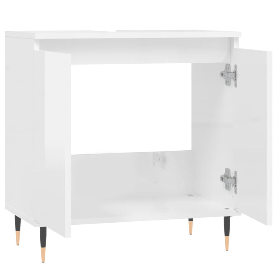 Badkamerkast 58X33X60 Cm Bewerkt Hout Hoogglans wit