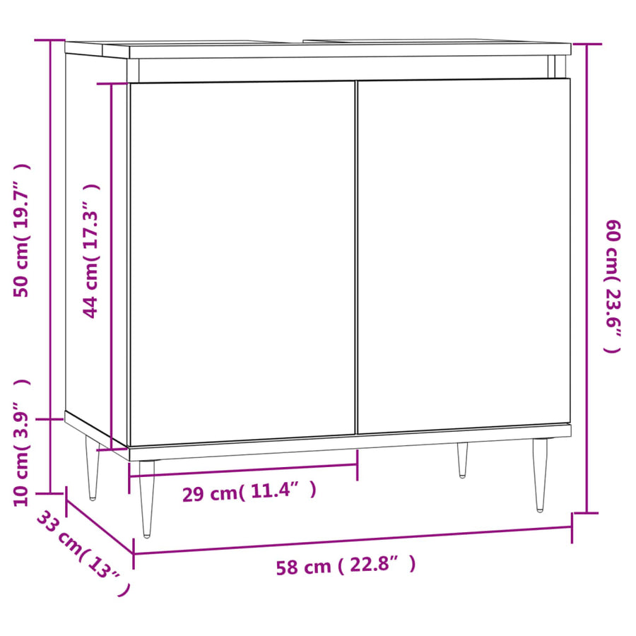 Badkamerkast 58X33X60 Cm Bewerkt Hout Hoogglans wit