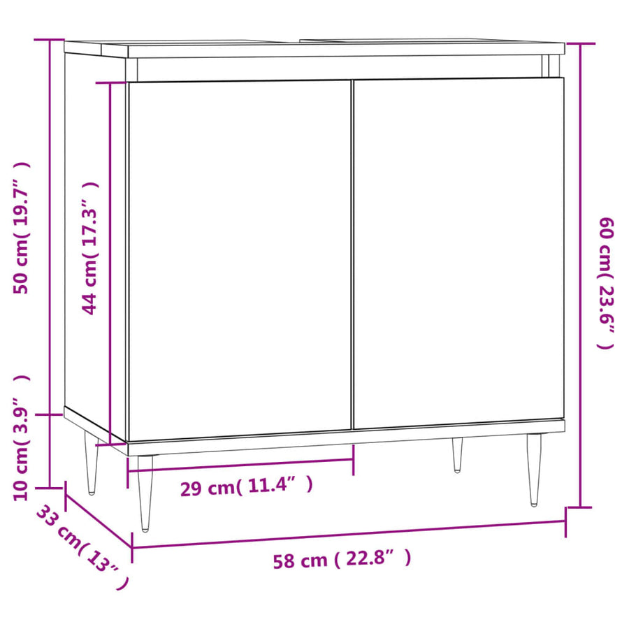 Badkamerkast 58X33X60 Cm Bewerkt Hout Betongrijs