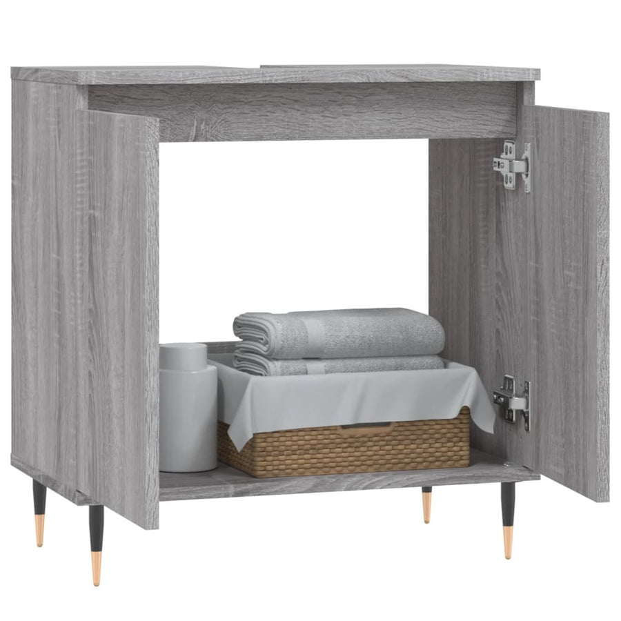 Badkamerkast 58X33X60 Cm Bewerkt Hout Eikenkleurig Grijs sonoma