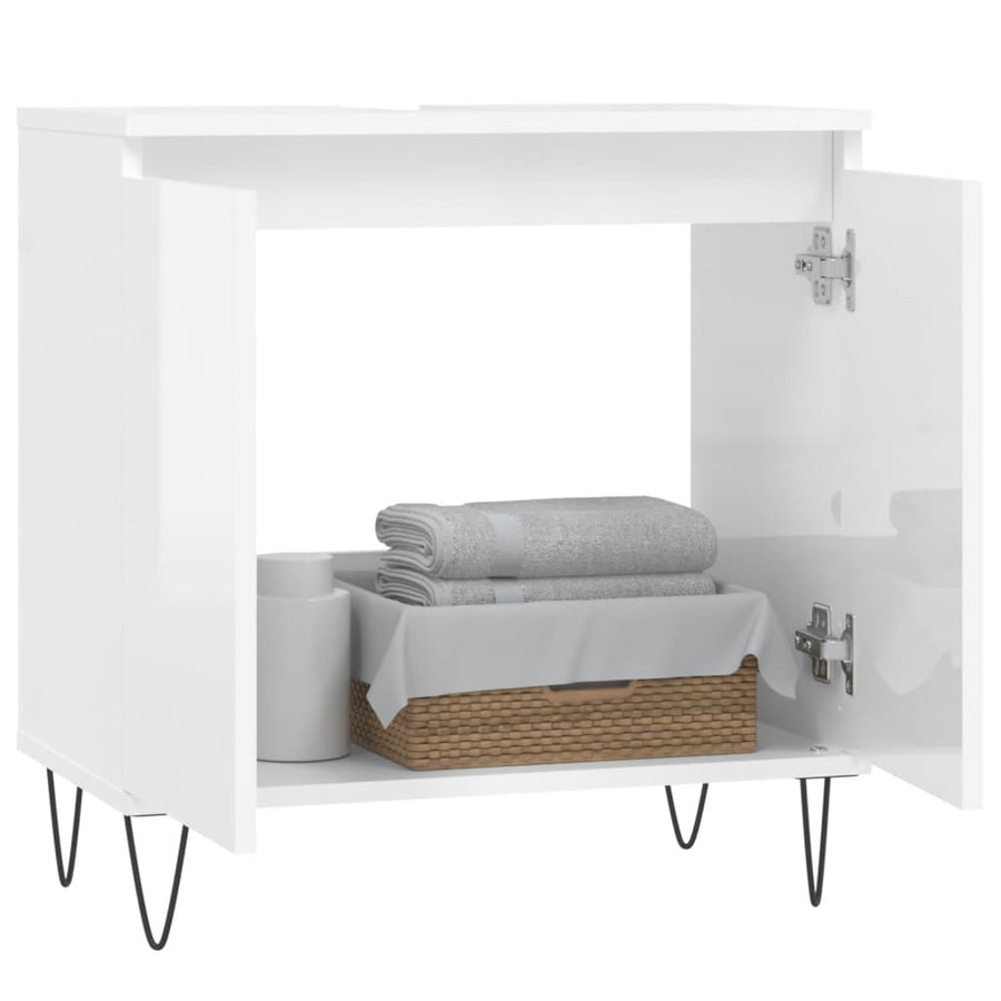 Badkamerkast 58X33X60 Cm Bewerkt Hout Hoogglans wit