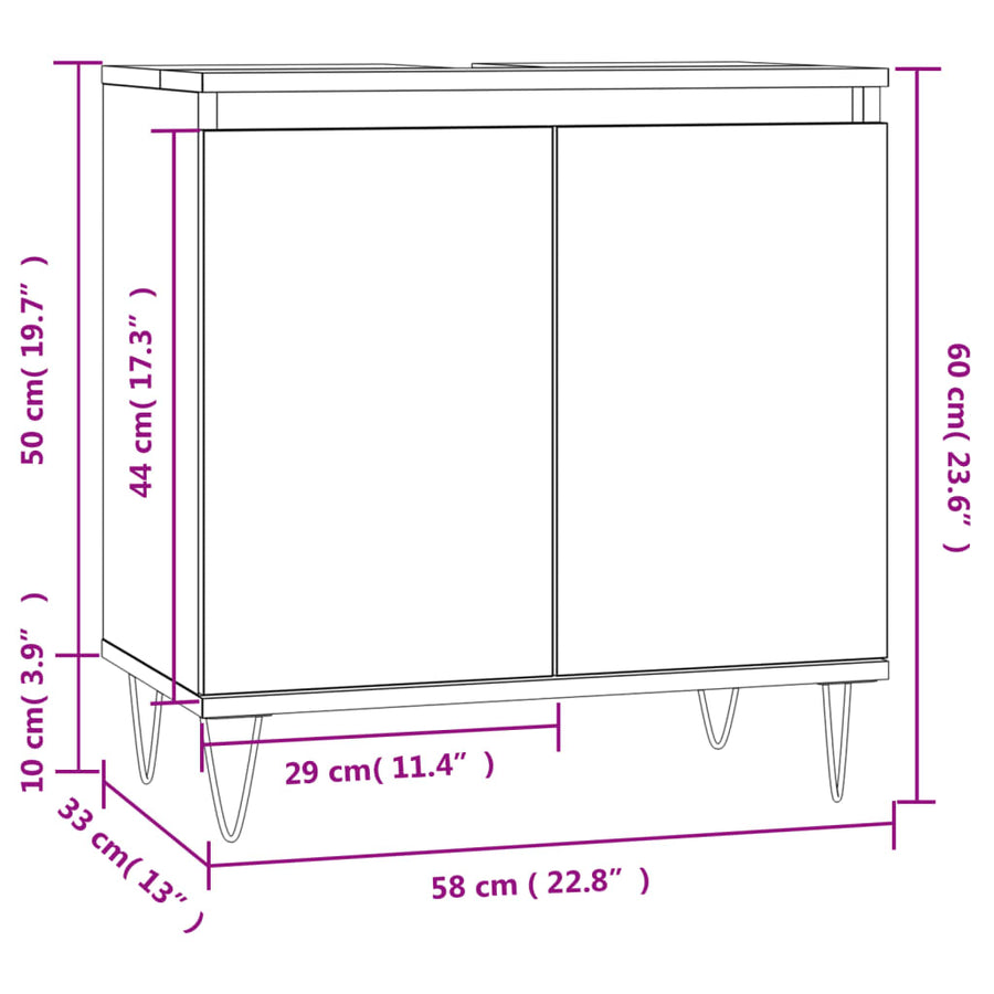 Badkamerkast 58X33X60 Cm Bewerkt Hout Hoogglans wit