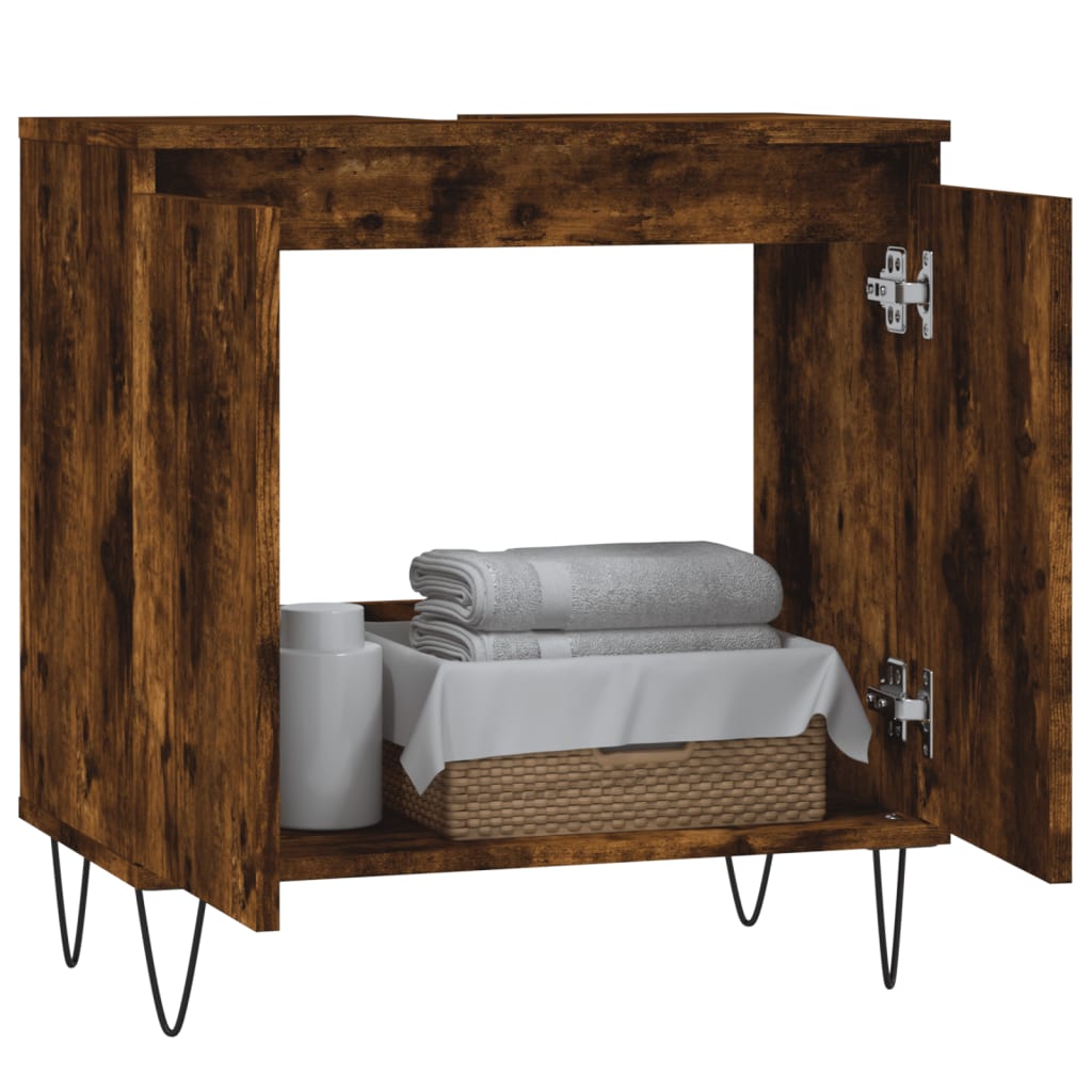 Badkamerkast 58X33X60 Cm Bewerkt Hout Kleurig Gerookt eiken