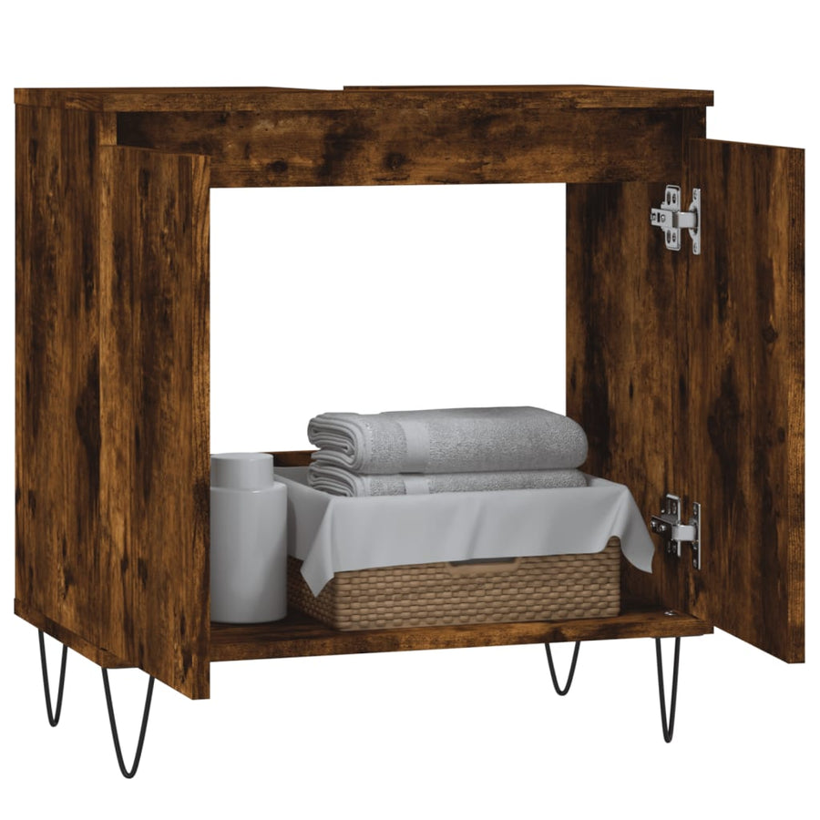 Badkamerkast 58X33X60 Cm Bewerkt Hout Kleurig Gerookt eiken