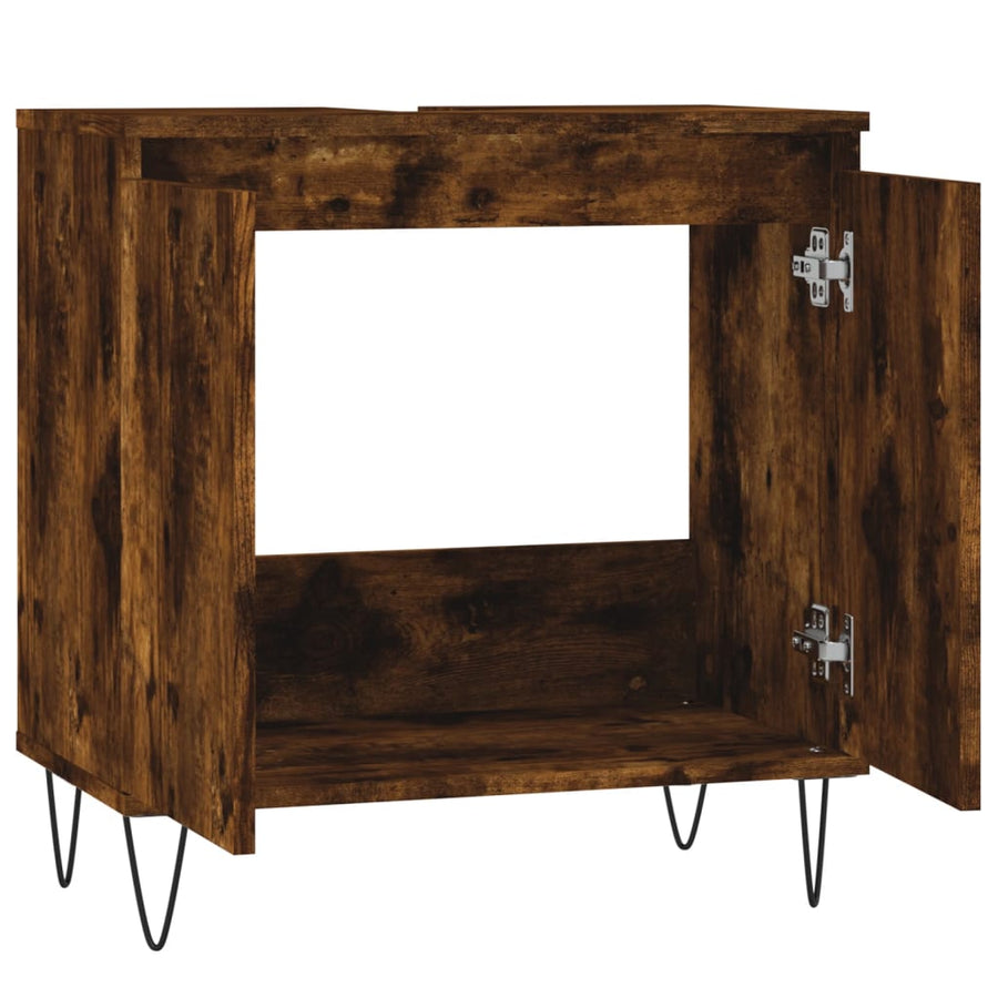 Badkamerkast 58X33X60 Cm Bewerkt Hout Kleurig Gerookt eiken