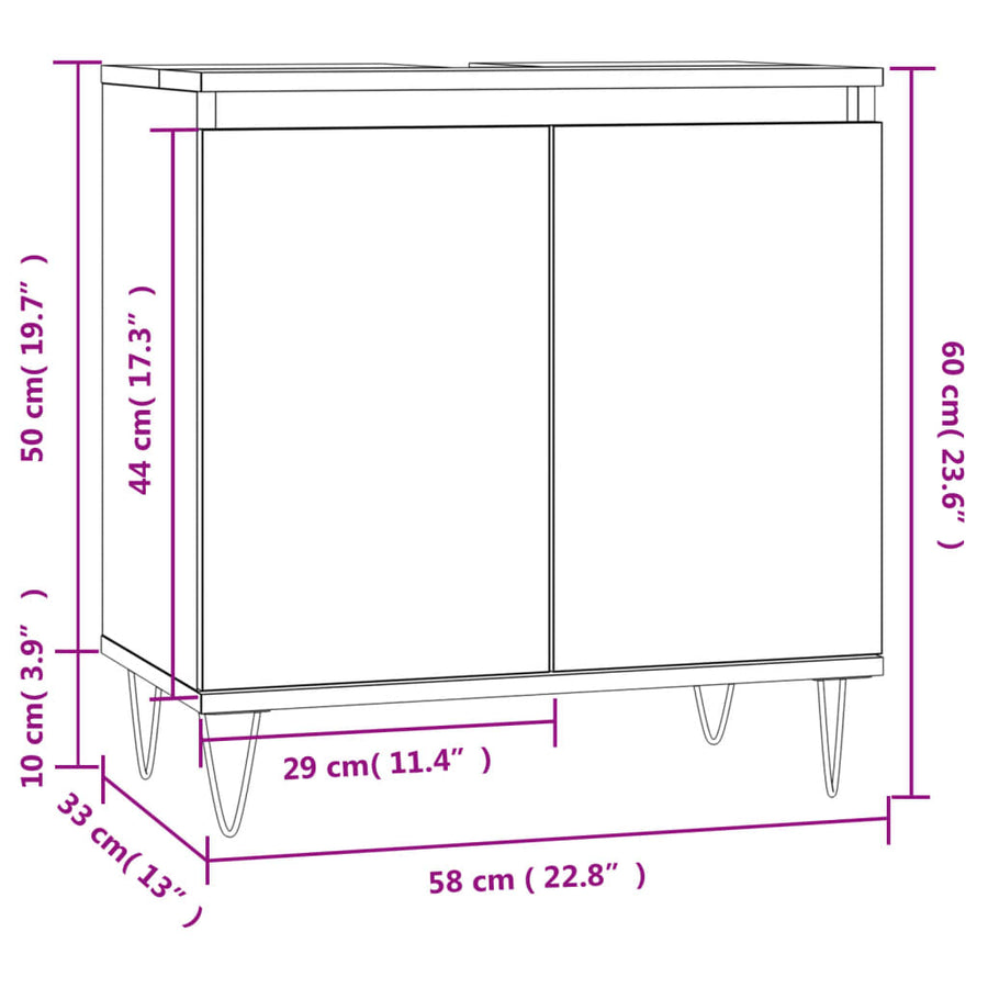 Badkamerkast 58X33X60 Cm Bewerkt Hout Kleurig Gerookt eiken