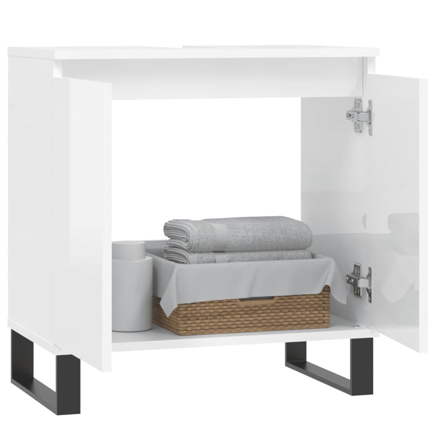 Badkamerkast 58X33X60 Cm Bewerkt Hout Hoogglans wit