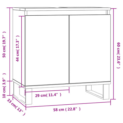 Badkamerkast 58X33X60 Cm Bewerkt Hout Hoogglans wit