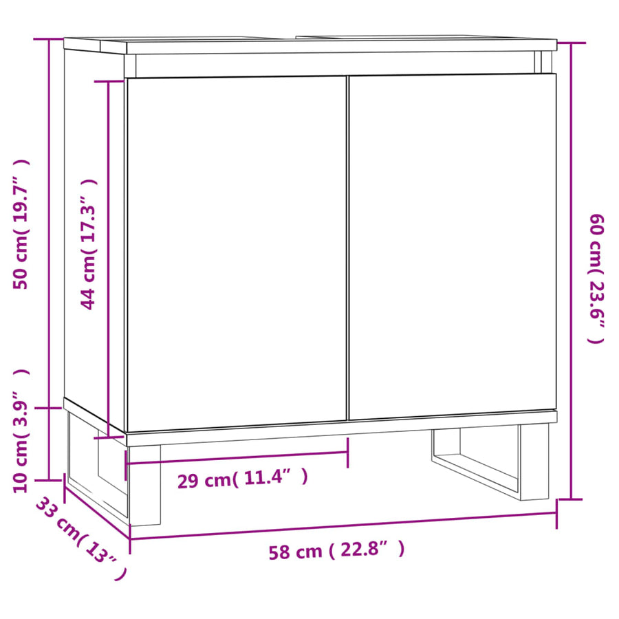 Badkamerkast 58X33X60 Cm Bewerkt Hout Hoogglans wit
