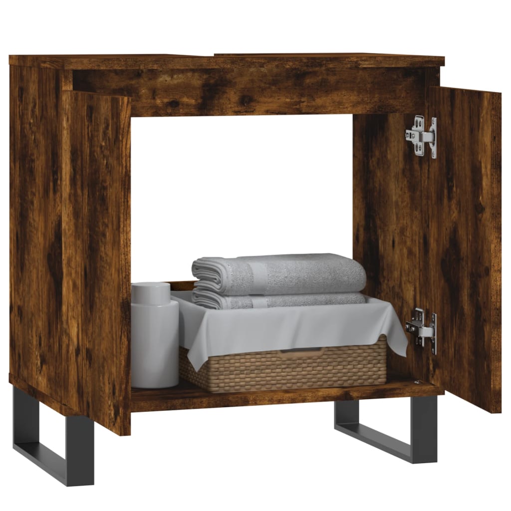 Badkamerkast 58X33X60 Cm Bewerkt Hout Kleurig Gerookt eiken
