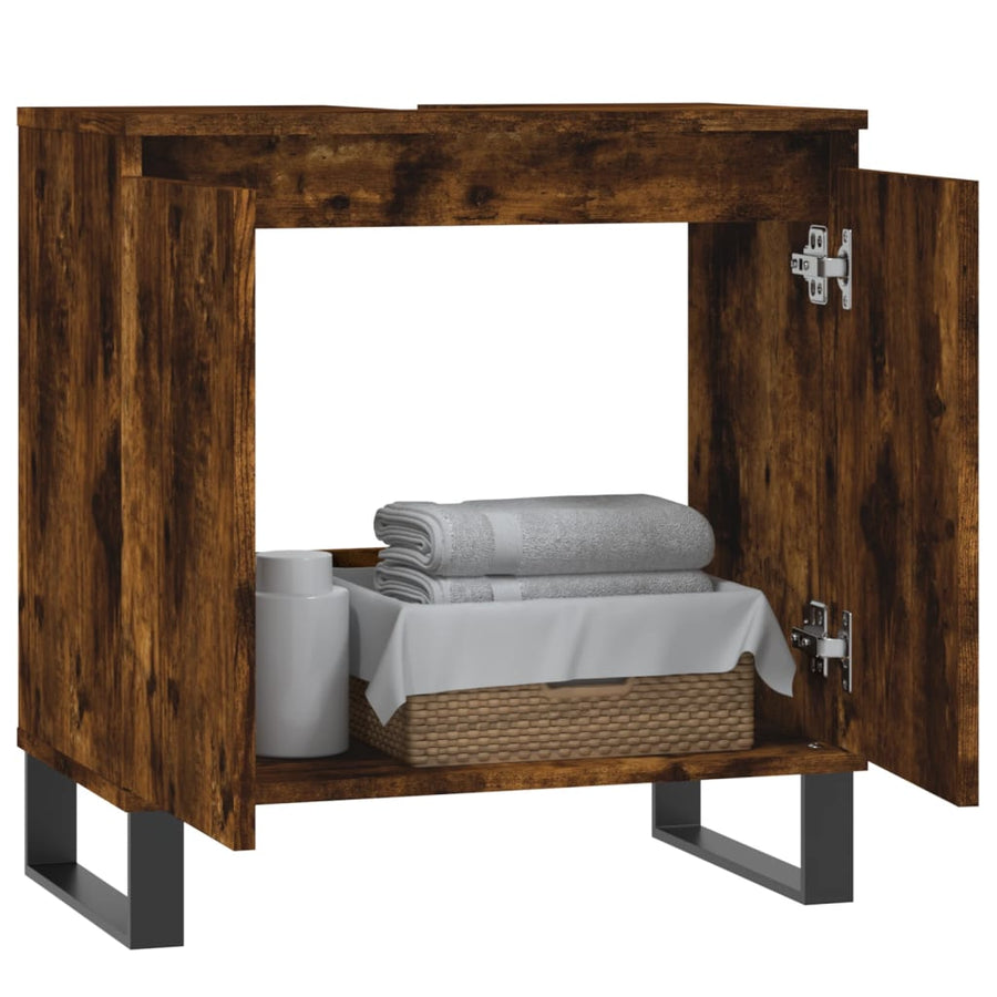Badkamerkast 58X33X60 Cm Bewerkt Hout Kleurig Gerookt eiken