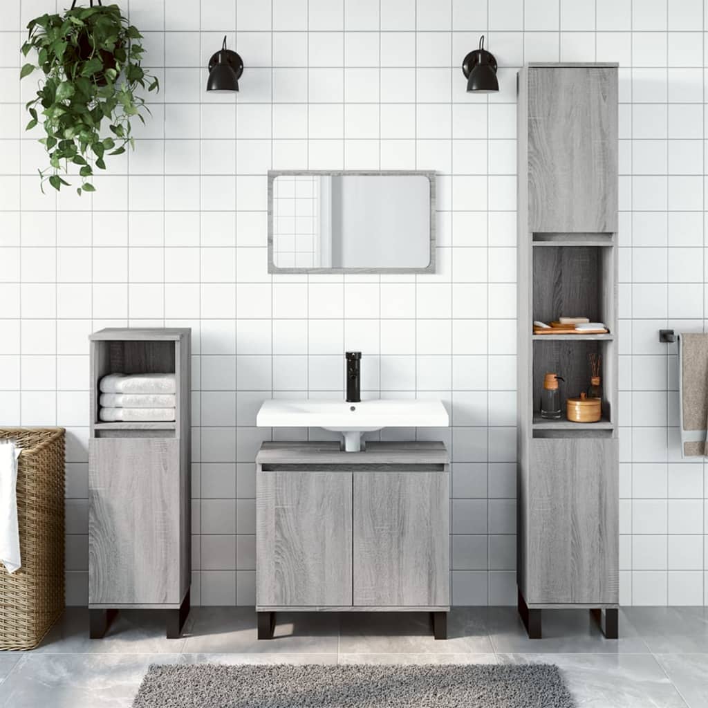 Badkamerkast 58X33X60 Cm Bewerkt Hout Eikenkleurig Grijs sonoma