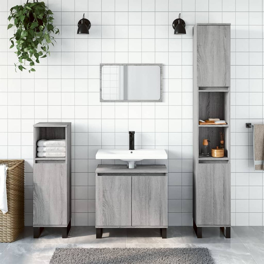 Badkamerkast 58X33X60 Cm Bewerkt Hout Eikenkleurig Grijs sonoma