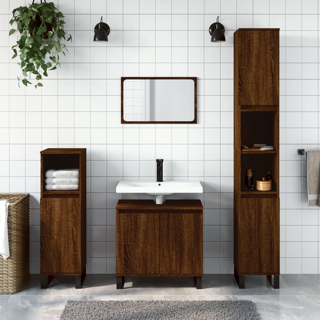 Badkamerkast 58X33X60 Cm Bewerkt Hout bruin eikenkleur