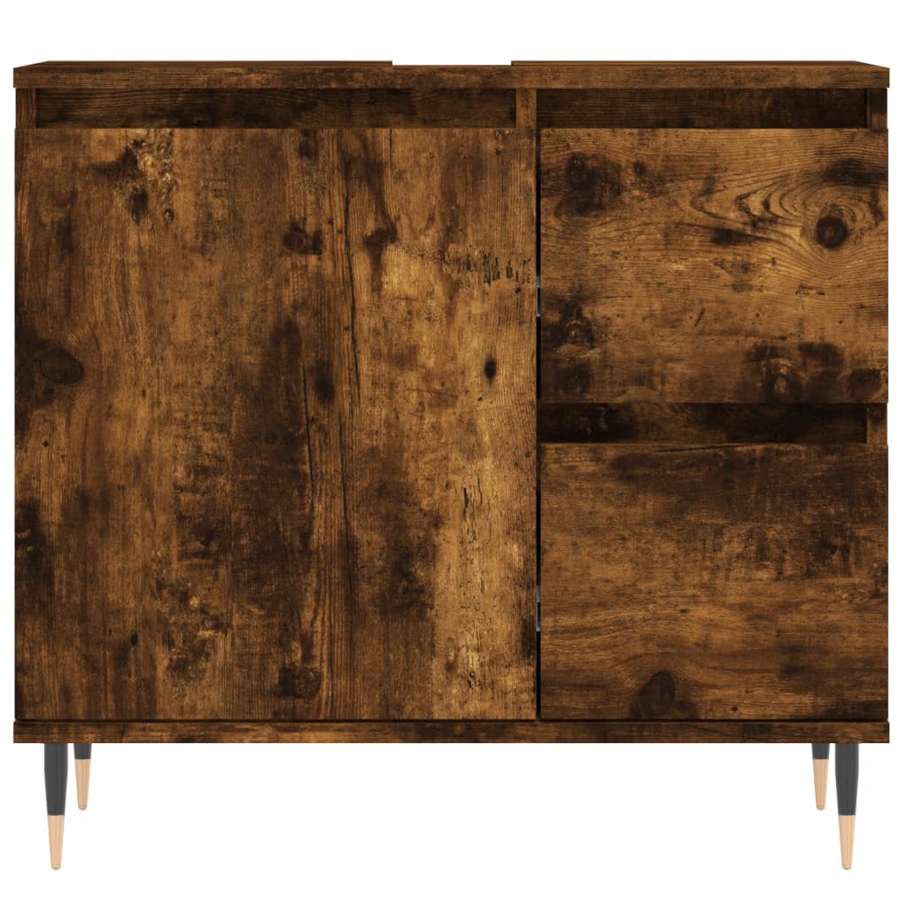 Badkamerkast 65X33X60 Cm Bewerkt Hout Kleurig Gerookt eiken