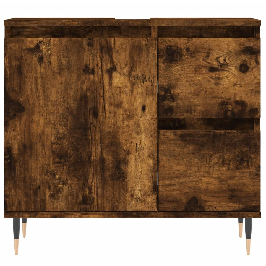 Badkamerkast 65X33X60 Cm Bewerkt Hout Kleurig Gerookt eiken
