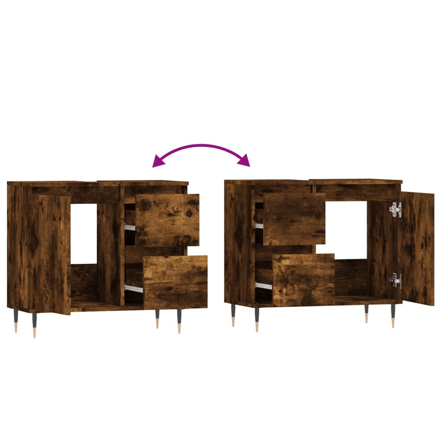 Badkamerkast 65X33X60 Cm Bewerkt Hout Kleurig Gerookt eiken
