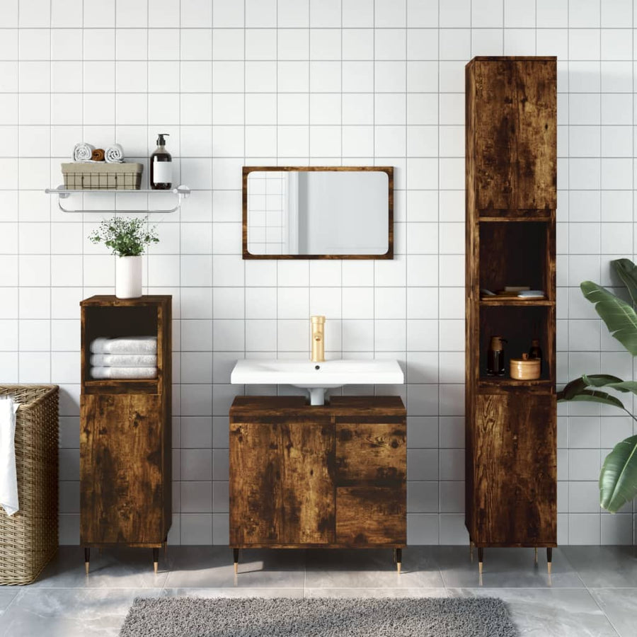 Badkamerkast 65X33X60 Cm Bewerkt Hout Kleurig Gerookt eiken