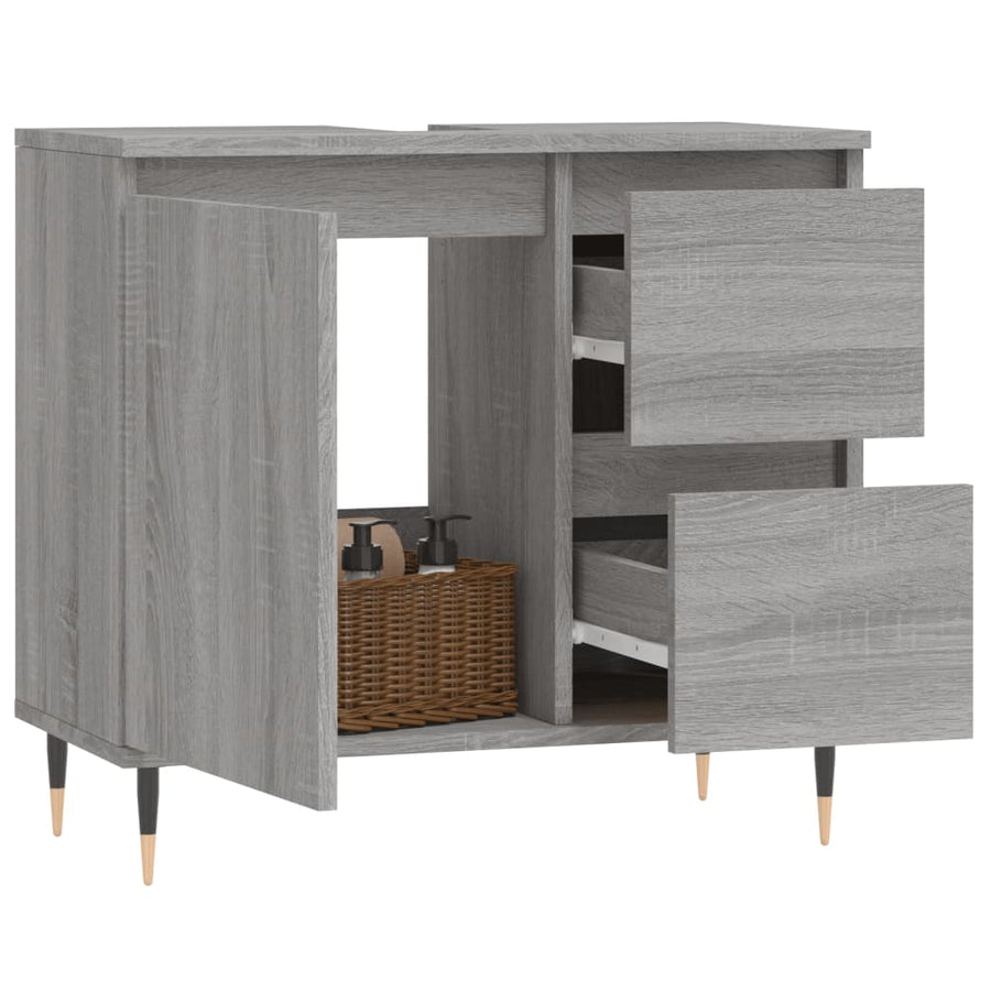 Badkamerkast 65X33X60 Cm Bewerkt Hout Eikenkleurig Grijs sonoma