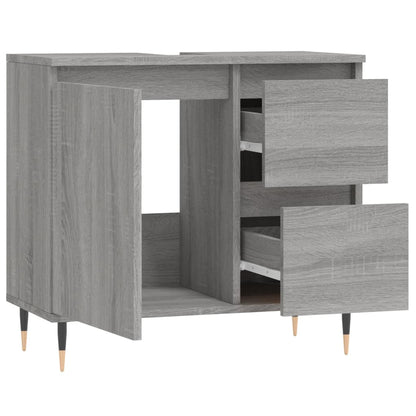 Badkamerkast 65X33X60 Cm Bewerkt Hout Eikenkleurig Grijs sonoma