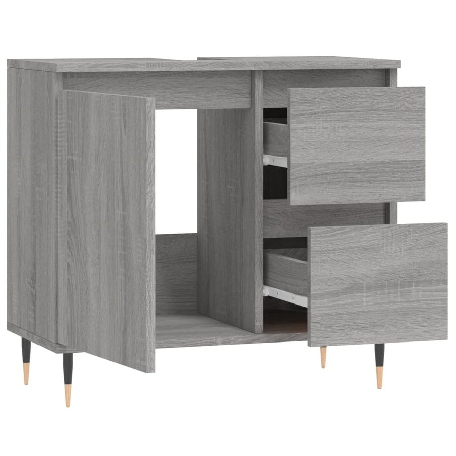 Badkamerkast 65X33X60 Cm Bewerkt Hout Eikenkleurig Grijs sonoma