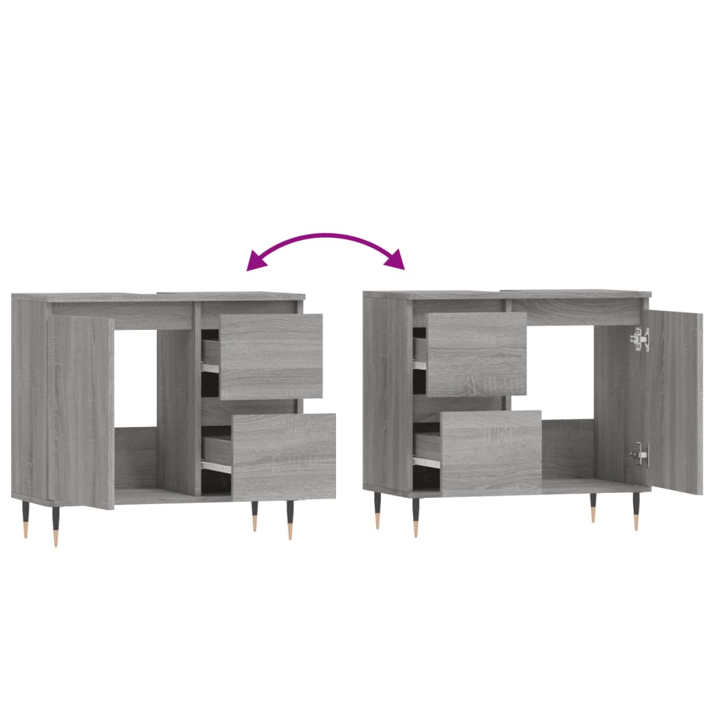 Badkamerkast 65X33X60 Cm Bewerkt Hout Eikenkleurig Grijs sonoma