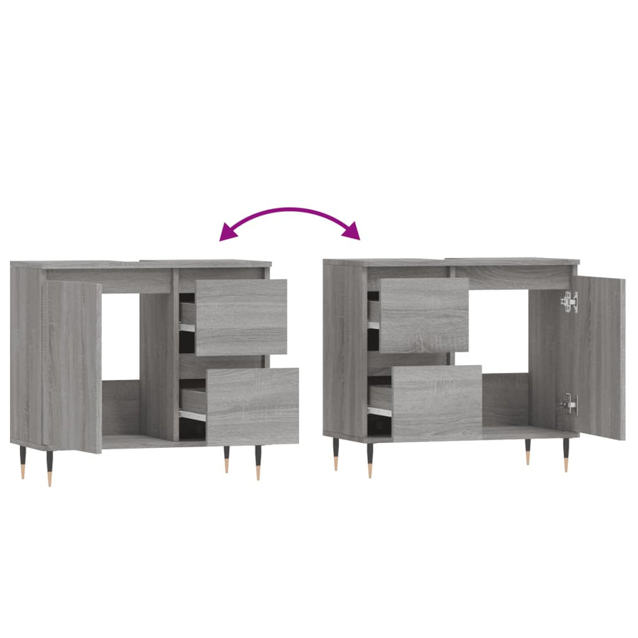 Badkamerkast 65X33X60 Cm Bewerkt Hout Eikenkleurig Grijs sonoma