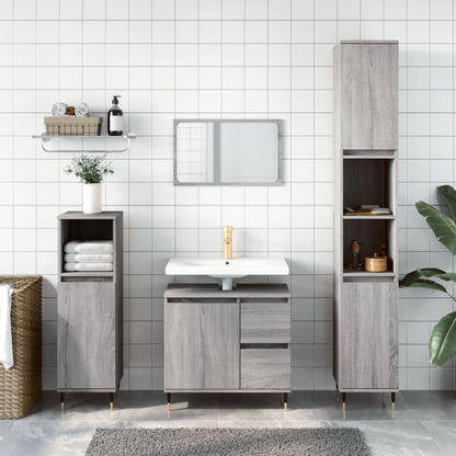 Badkamerkast 65X33X60 Cm Bewerkt Hout Eikenkleurig Grijs sonoma