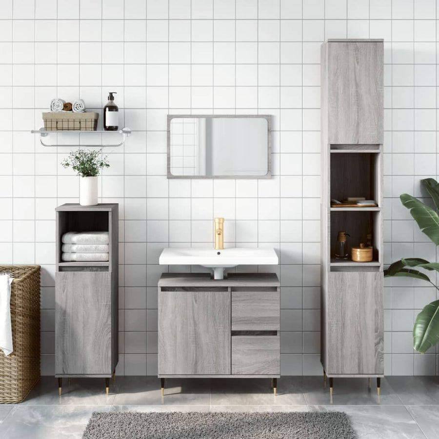 Badkamerkast 65X33X60 Cm Bewerkt Hout Eikenkleurig Grijs sonoma