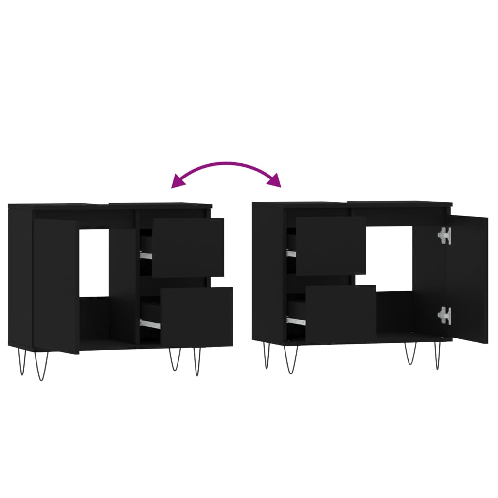 Badkamerkast 65X33X60 Cm Bewerkt Hout Zwart