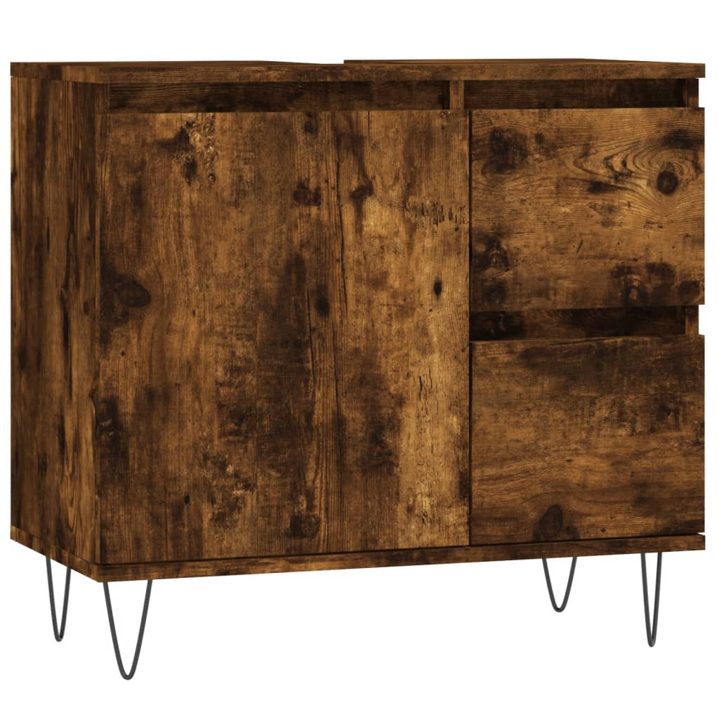 Badkamerkast 65X33X60 Cm Bewerkt Hout Kleurig Gerookt eiken