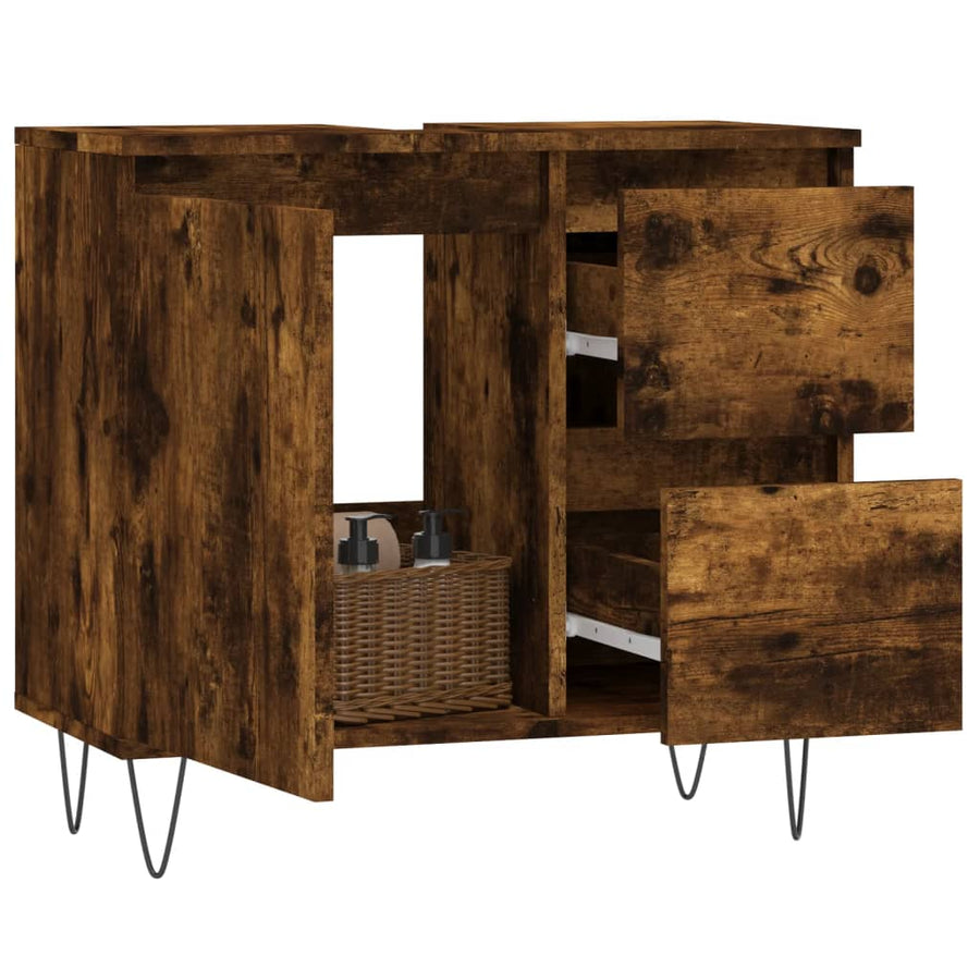 Badkamerkast 65X33X60 Cm Bewerkt Hout Kleurig Gerookt eiken