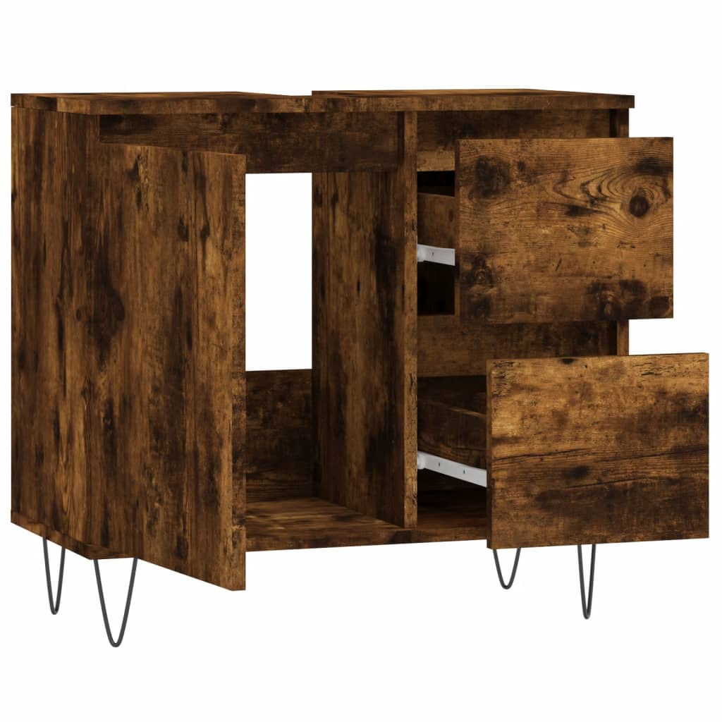 Badkamerkast 65X33X60 Cm Bewerkt Hout Kleurig Gerookt eiken