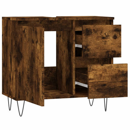 Badkamerkast 65X33X60 Cm Bewerkt Hout Kleurig Gerookt eiken