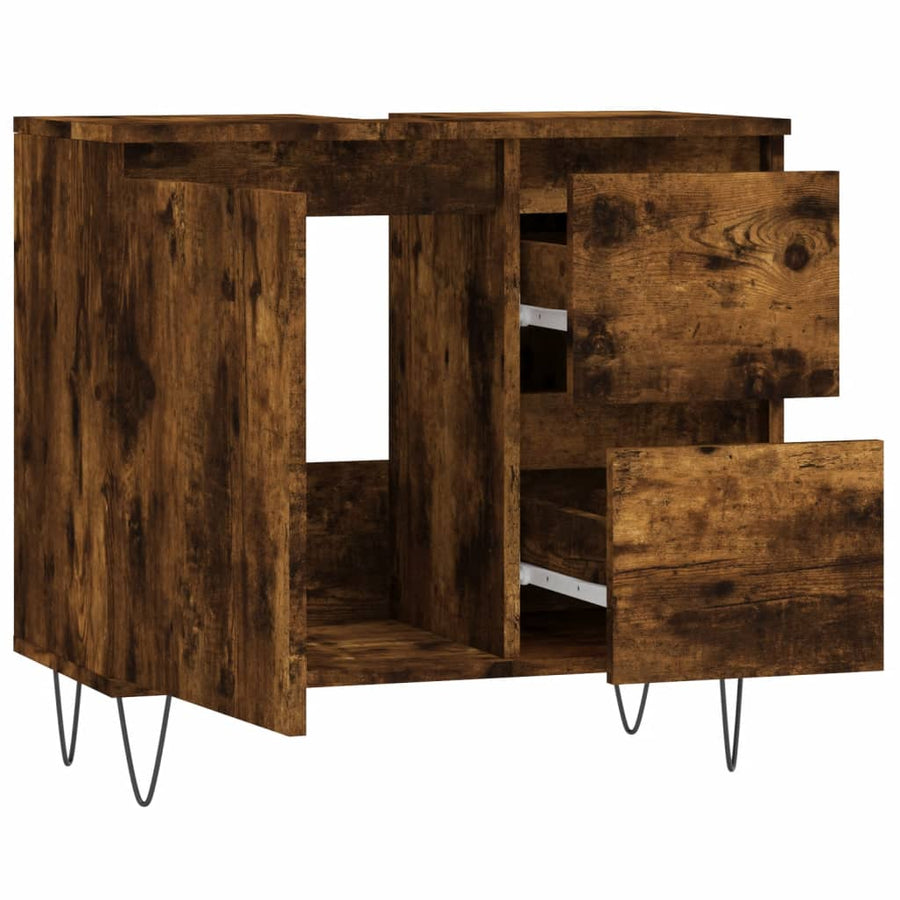 Badkamerkast 65X33X60 Cm Bewerkt Hout Kleurig Gerookt eiken