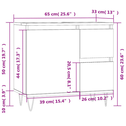 Badkamerkast 65X33X60 Cm Bewerkt Hout Kleurig Gerookt eiken