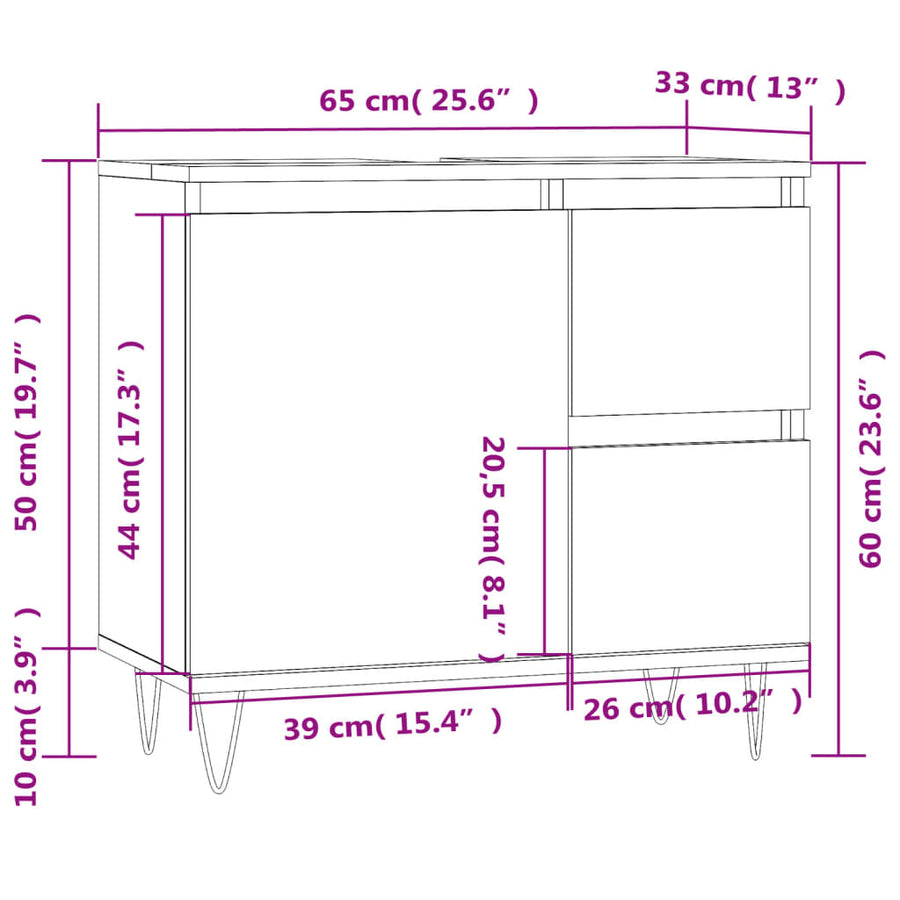 Badkamerkast 65X33X60 Cm Bewerkt Hout Kleurig Gerookt eiken