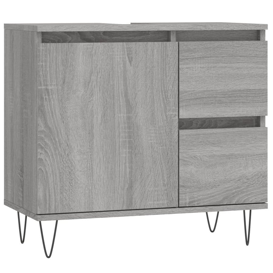 Badkamerkast 65X33X60 Cm Bewerkt Hout Eikenkleurig Grijs sonoma