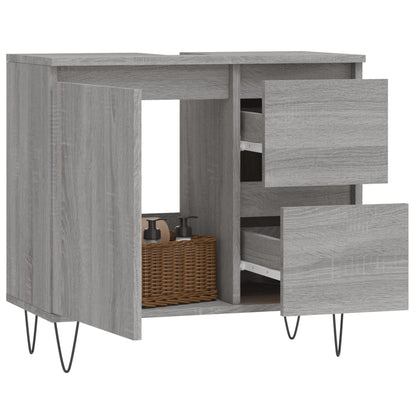 Badkamerkast 65X33X60 Cm Bewerkt Hout Eikenkleurig Grijs sonoma