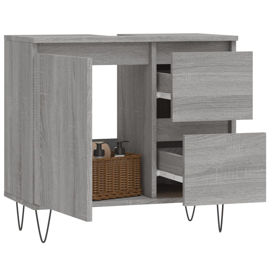 Badkamerkast 65X33X60 Cm Bewerkt Hout Eikenkleurig Grijs sonoma