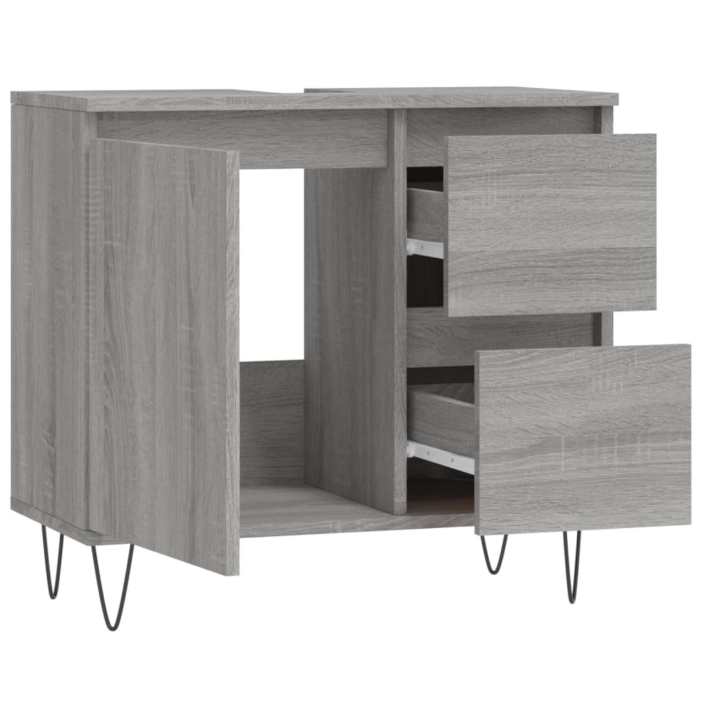 Badkamerkast 65X33X60 Cm Bewerkt Hout Eikenkleurig Grijs sonoma
