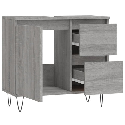 Badkamerkast 65X33X60 Cm Bewerkt Hout Eikenkleurig Grijs sonoma