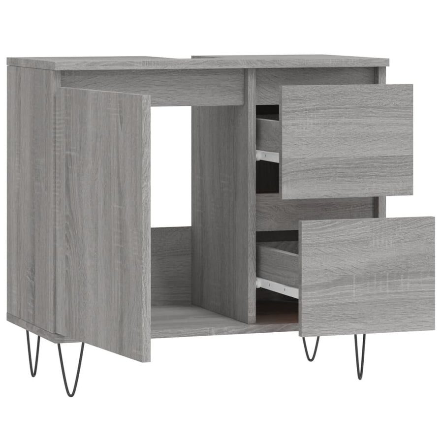 Badkamerkast 65X33X60 Cm Bewerkt Hout Eikenkleurig Grijs sonoma