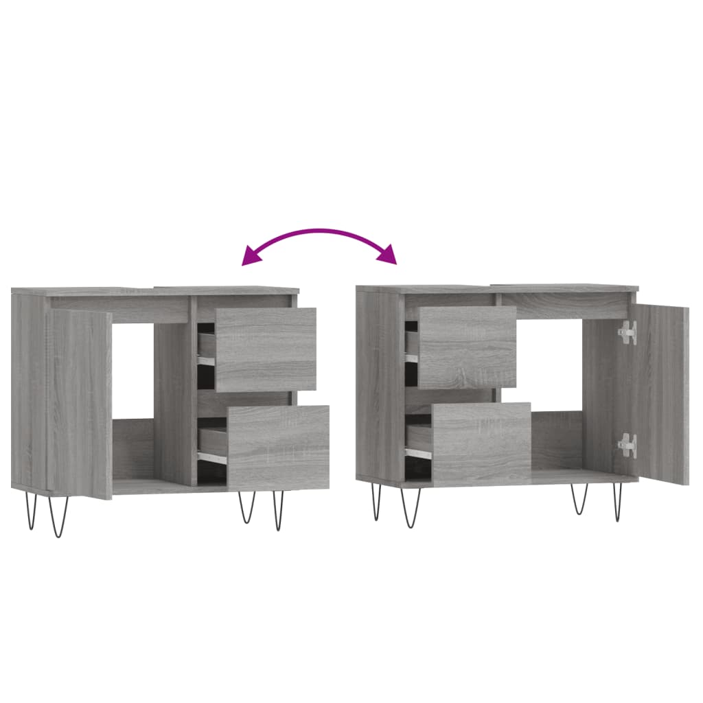 Badkamerkast 65X33X60 Cm Bewerkt Hout Eikenkleurig Grijs sonoma