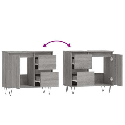 Badkamerkast 65X33X60 Cm Bewerkt Hout Eikenkleurig Grijs sonoma