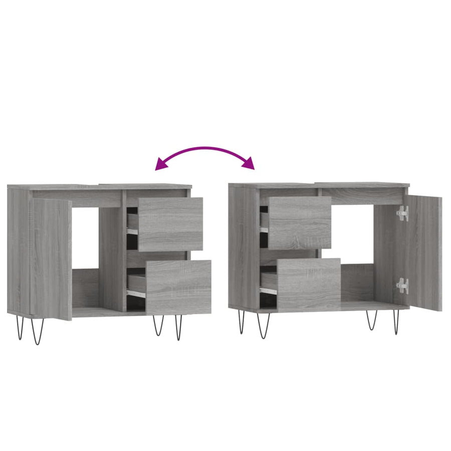 Badkamerkast 65X33X60 Cm Bewerkt Hout Eikenkleurig Grijs sonoma
