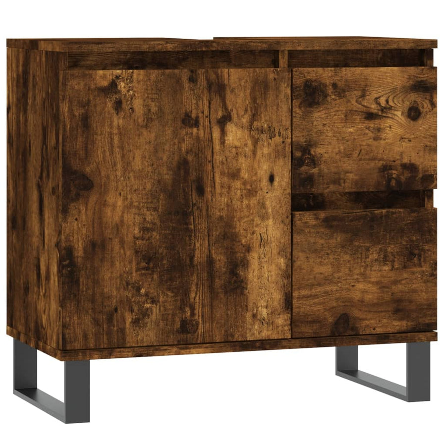 Badkamerkast 65X33X60 Cm Bewerkt Hout Kleurig Gerookt eiken