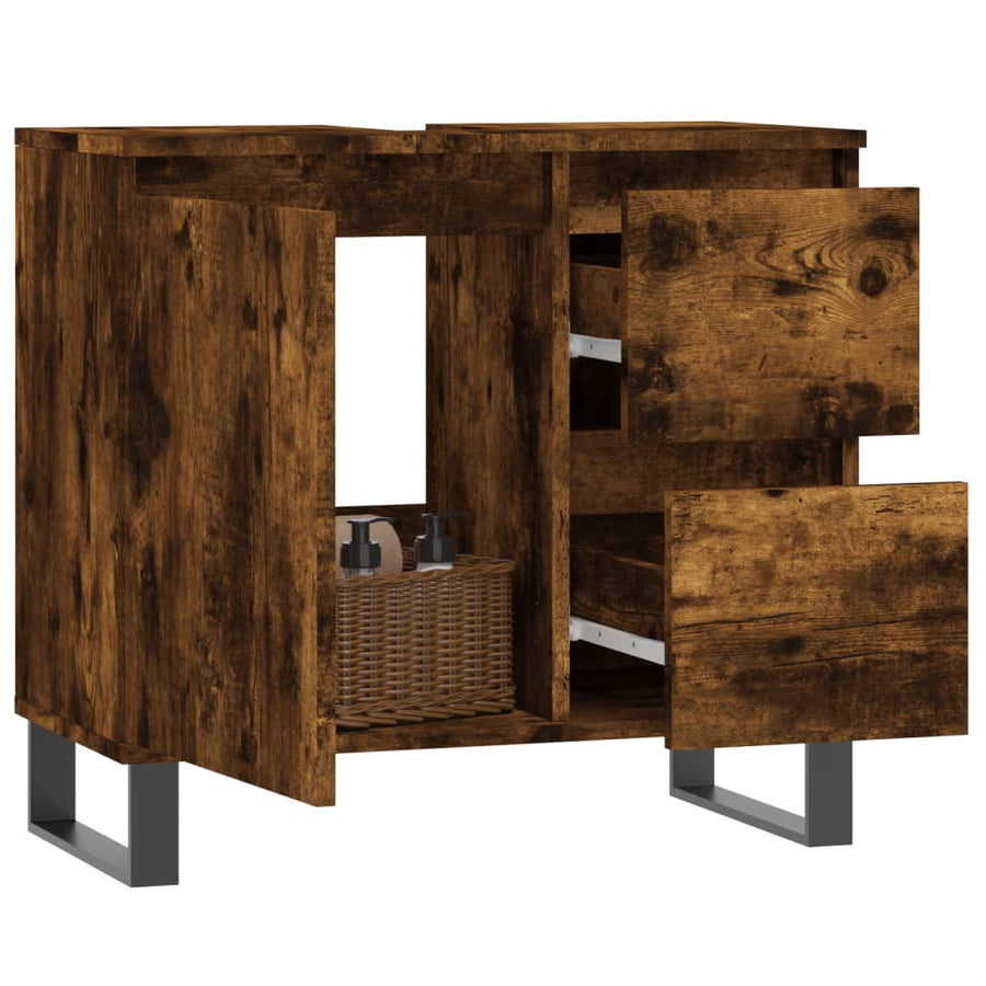Badkamerkast 65X33X60 Cm Bewerkt Hout Kleurig Gerookt eiken