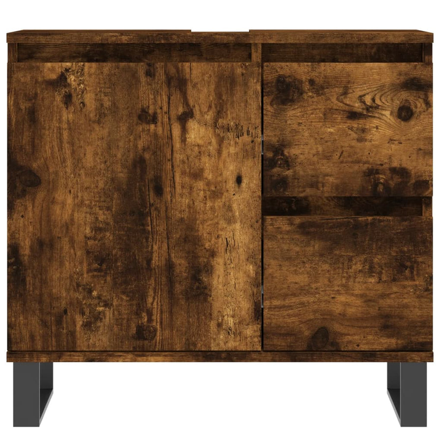 Badkamerkast 65X33X60 Cm Bewerkt Hout Kleurig Gerookt eiken
