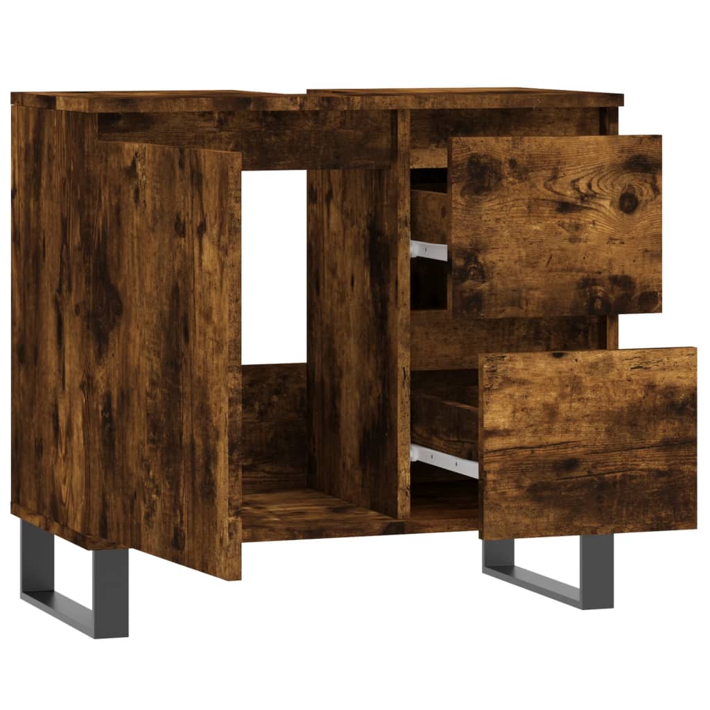 Badkamerkast 65X33X60 Cm Bewerkt Hout Kleurig Gerookt eiken